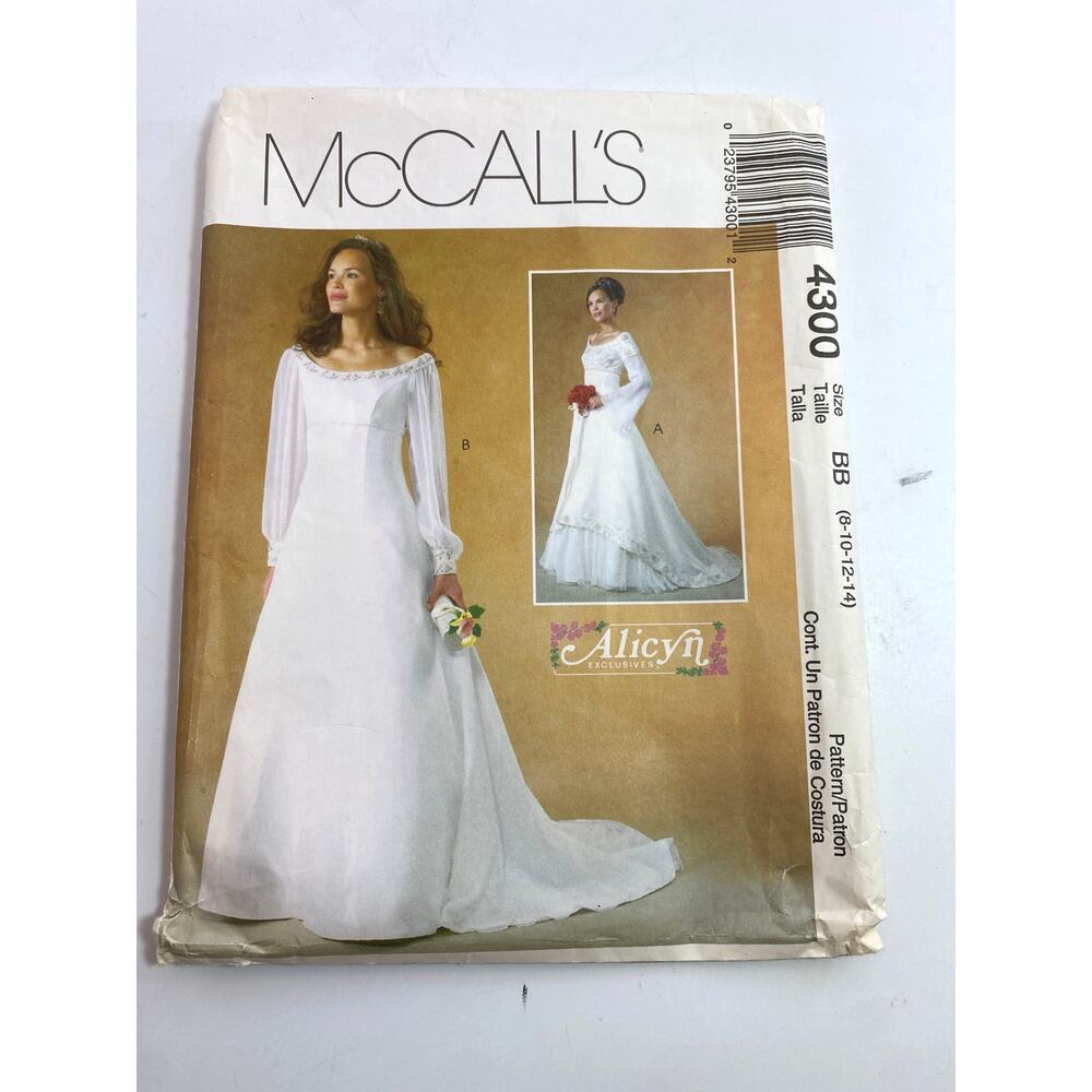 McCalls Alicyn Empire Waist Wedding Gown 4300 8-10-12-14 Sewing Pattern Uncut FF